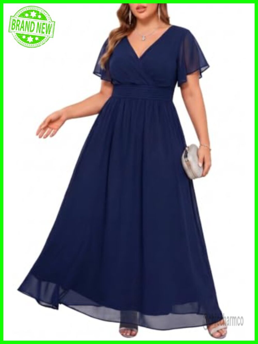 Talisea Plus Size Flutter Sleeve Maxi Formal Dress Wedding Guest Gown